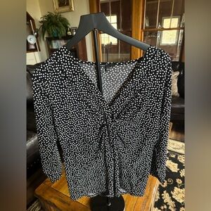 Chaus Black & White Polka Dot Long Sleeve Blouse Size L